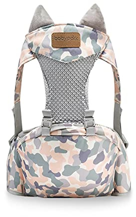 SONARIN Transpirable Portabebé Asiento de Cadera,Mochila Portabebés con Asiento de Cadera Ergonómico Multifuncional Portador de Bebé Portabebés para Recién Nacidos 0-36 Meses(Camo)