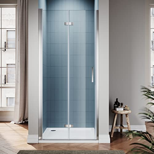 Sirhona - Puerta de ducha corrediza (76 x 195 cm, puerta de ducha giratoria, cristal transparente, 6 mm Securit)