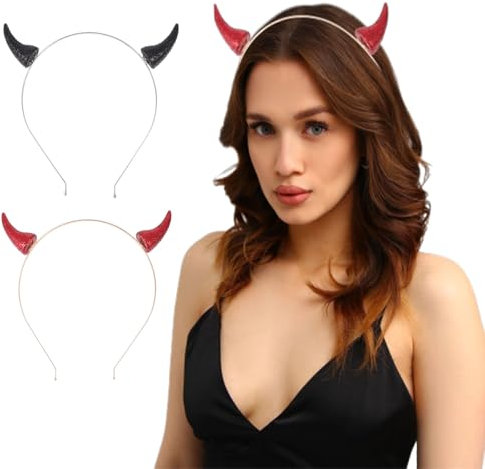 Beavorty 2 Pièces Serre Tête Diable Noir Halloween Accessoires Corne Démon Pour Cosplay Fête Costume Femmes