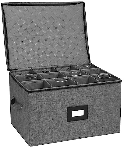 Mayniu Stemware Storage Cases, Wine Glass Storage Box Containers with Dividers for Glassware Crystal Storage and Transport, Hard Shell and Stackable (Black)