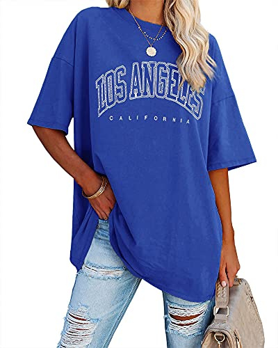 Ebifin Oversize t-shirt damer vintage kortärmad rund hals Los Angeles toppar toppar casual lös basic sommar t-shirts skjortor blus.
