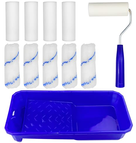 Ceisazira pack 10 rodillo pintura pared, rodillos para pintar paredes con bandeja y mango Ergonómico, paint roller set, para techos y paredes, para acabados finos, mates o satinados