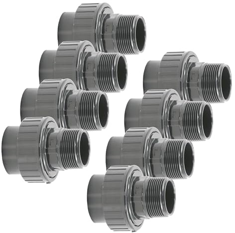 HAF 8X PVC Fittings Verschraubung mit 50mm x 1 1/2 | Klebemuffe x Außengewinde | Adapter aus grauem PVC | PN16 für Rohr, Poolfitting, Schwimmbad, Poolverrohrung, Druckleitung, Rohrleitung & Teich