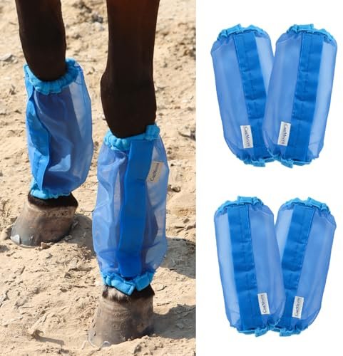 CareMaster Universal Size Horse Leggings Fine Mesh Greatly Reduce Stomping Breathable Horse Boots Leg Wraps (Set of 4) Blue
