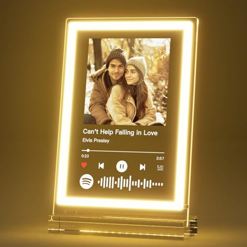witfox Coloreado Placa Spotify Personalizada con Foto - 11 colores disponibles con QR y Soporte Luminoso ;Regalos para Novios, Novias, Parejas, Aniversario, San Valentín, Christmas-22x15cm