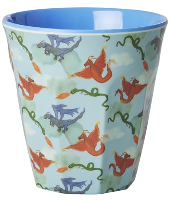 ReWu Rice Melamin Becher Medium - Dragon Print - Drachen Motiv Kinderbecher Campinggeschirr Melamingeschirr Bruchsicher BPA-frei 250ml