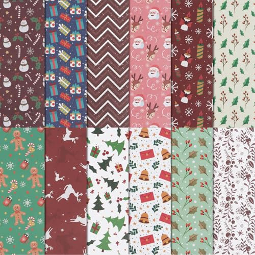 BETESSIN Bastelpapier Weihnachten - 24 Bögen Weihnachten Motivpapier in 12 Designs - Weihnachtspapier zum Basteln - Scrapbook Papier und Designpapier für Weihnachten Basteln (15x15cm)