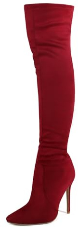 HIKKWXVN Bottes au-Dessus du Genou en Daim Extensible à Talons Aiguilles de 4,3 Pouces pour Femmes, Bottes Hautes Cuissardes, Chaussures Hautes Mode Automne Hiver,Rouge,43 EU