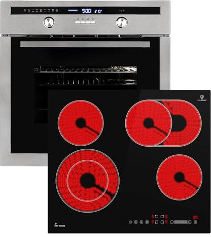 Autarkes Herdset: 60cm Einbaubackofen EB8013ED + 59cm Kochfeld CH5901RL | Drehspieß | Kerntemperaturfühler | Grill | Heißluft | Teleskopauszüge | Automatik-Timer | SET8013CH59RL