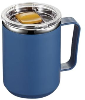 Tazza termica da caffè, 450 ml, riutilizzabile, in metallo, con coperchio e manico, tazza termica da viaggio per bambini e adulti