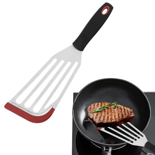 Professional Fish Spatula,Heat-Resistant Silicone Tip & Thin Stainless Steel Blade for Nonstick Pans,Perfect for Flipping Fish, Eggs & Pancakes (1-Pack)