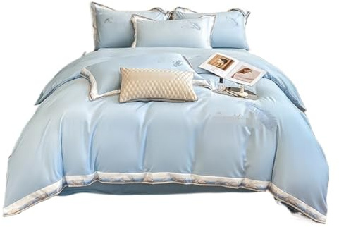JYHHGDS Set Copripiumino Matrimoniale in Poliestere, 4 Pezzi, Set di Lenzuola semplici e morbide per dormitorio, con Federa, Biancheria da Letto Completa e Morbida (Blu, Letto da 2 m)