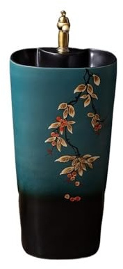 Lavandino a piedistallo Lavandino da bagno con piedistallo, lavabo in ceramica indipendente con rubinetto e scarico