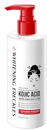Kojic Acid Bodylotion för strålande vit och mjuk hud, intensivt uppljusande kroppskräm mot mörka fläckar och oönskad pigmentering, för en jämn och silkeslen hudstruktur, 250 g