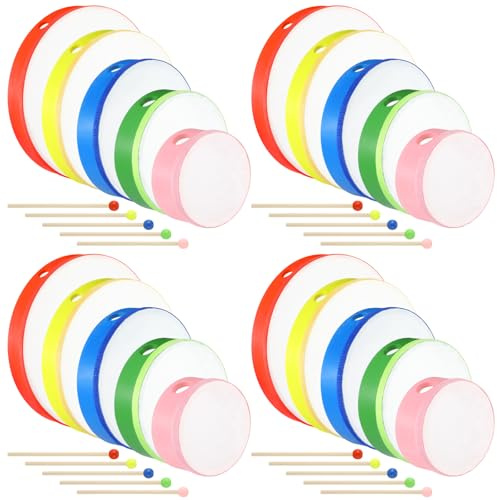 Boao 20 Sets Hand Drums with Drum Sticks 12 10 8 6 4 Wood Frame Drum Percussion Instruments for Multicolor Percussion Musical Instruments for Adults Beginners Party Supplies Church Party Gifts