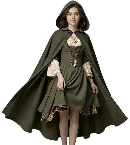 FSUJWOA Cape à capuche verte Renaissance Costume médiéval avec capuche manteau Costume d'Halloween