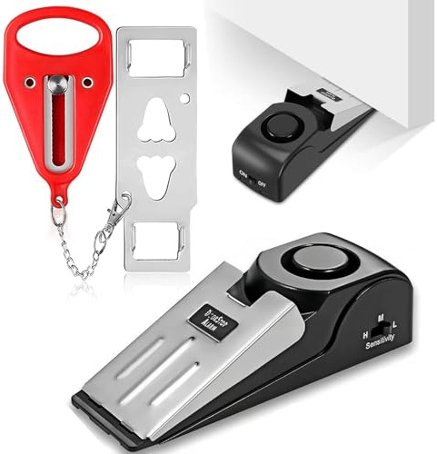 Novastream Door Stop Alarm & Portable Lock, 120dB Alert for Travel Safety | Non-Slip Wedge, Dual Protection Door Jammer for Inside Doors, Adjustable Security Stopper Alarm for Hotel, Home & Travel