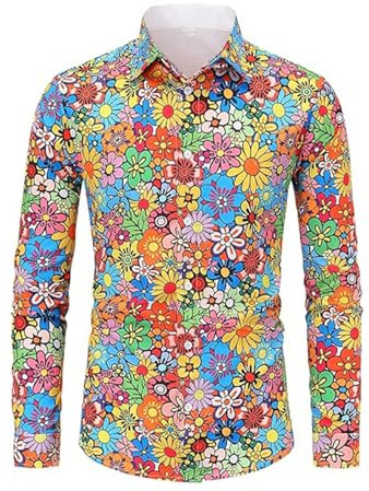 Générique Chemise Hippie Homme - Mode Festive - Chemise années 70, Chemise pour Homme, Style Disco, Costumes de Carnaval