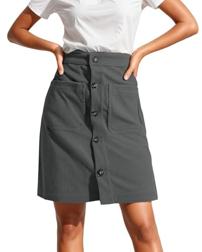 Générique Robe pour Femme-Jupe en Velours côtelé Haute Coupe trapèze boutonnée Devant Jean Extensible Confortable décontractée