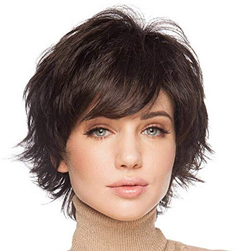 HAIRCUBE Parrucche per capelli corti per donne con frangia naturale parrucca capelli umani marrone castano dorato