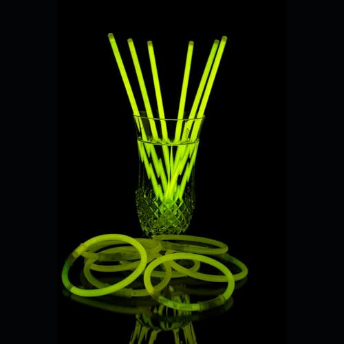 UV FLOOR - Set di 100 braccialetti fluorescenti luminosi e 100 connettori, di alta qualità, accessori luminosi, fluorescenti, per feste, travestimenti, colore: giallo neon