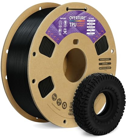 OVERTURE TPU Filament 1.75mm Flexible TPU 95A Soft 3D Printer Filament, 1kg Spool (2.2 lbs), Dimensional Accuracy +/- 0.02 mm (Black)