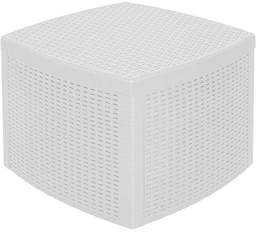 Dmora - Tavolino da Esterno Faenza, Tavolino Contenitore, Tavolo Basso Effetto Rattan, 100% Made in Italy, Cm 53x53h40, Bianco