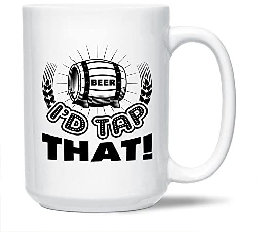 Beer I'd Tap That Kaffeetasse, tolle Craftbeer Pottery Teetasse, Craftbeer Tasse, Geschenkideen für Männer und Frauen, Craftbeer weiße Keramik-Teetasse, 425 ml