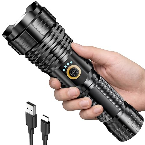 Amzyigou Rechargeable Flashlights 2000.000 High Lumens, Super Bright Flashlight with 10 Modes, LED Tactical Flashlight Waterproof, Powerful for Camping, Hiking, Hunting and Emergencies