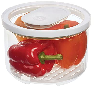 iDesign Vorratsbehälter mit Deckel, großer Kühlschrankorganizer für Obst & Gemüse mit Luftregulierung für längere Frische, luftdichte Vorratsdose aus Kunststoff, transparent/weiß