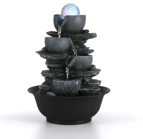 Dyna-Living Tabletop Water Fountain Indoor Waterfalls Fountains with Colored LED Light Decorative Tabletop Fountain with Automatic Pump, Desktop Indoor Water Fountains for Office Relaxing