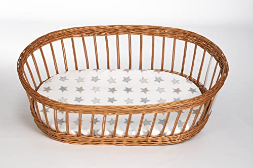 MIONIDO Spannbettlaken 85 x 45 cm | Große Sterne beige-grau | Matratzen-Bezug für ovale Matratze | | 100% Baumwolle | Bezug für Matratzen im Stubenwagen & Kinderwagen | 100% in Deutschland gefertigt