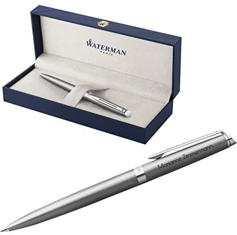 Waterman Hémisphère Ballpoint Pen with Engraving | Gift for Men and Woman | Inspired by Parisian Fashion | Personalised | Engraved | Blue Ink (Matte Stainless Steel C.C.) (2146574)
