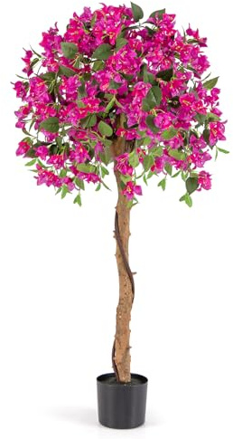 Goplus 53” Bougainvillea Artificial Tree, Faux Silk Flower Tree in Pot w/ 576 Flowers, 288 Leaves, Tall Fake Floor Plant, Artificial Plants for Indoor Outdoor Bedroom Living Room Decor
