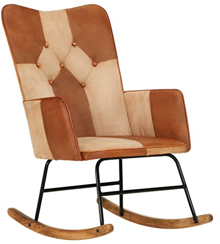 vidaXL Schaukelstuhl Schwingsessel Schwingstuhl Relaxsessel Schaukelsessel Sessel Relaxstuhl Polstersessel Wohnzimmer Braun Echtleder Canvas