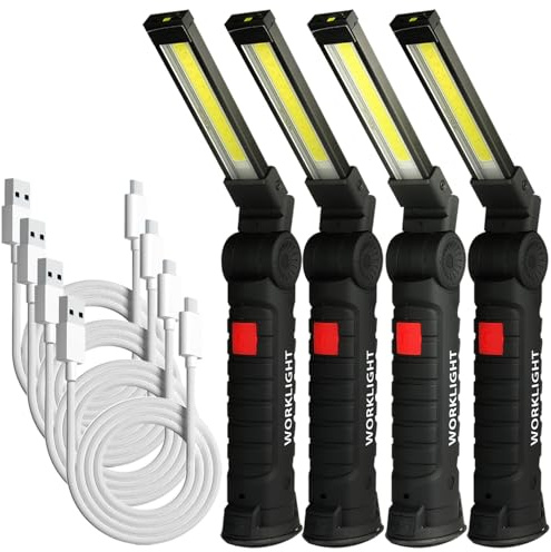 m MU 4x Linterna LED Recargable USB-C, Lámpara de Trabajo Magnética 360° -5 Modos COB para Reparación Coches/Emergencias - Regalo Hombre (Negro)