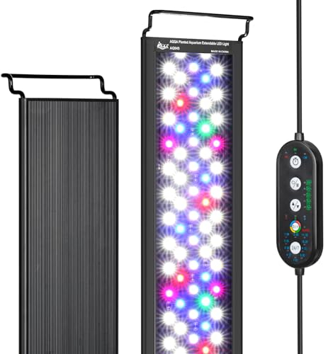 AQQA Aquarium LED Beleuchtung, 24/7 Vollspektrum Aquarium Licht mit Timer, DIY Modus 10 Helligkeitsstufen Einstellbar & 10 Farben & Ausziehbare Halterung für 120-137cm Süßwasser Aquarien (42W)