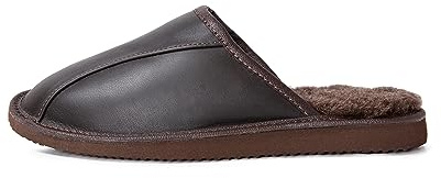 Men’s Plush Cowhide Leather and Cosy Sheep Wool Lined Club4BrandsSlippers - Elegant and Warming Indoor Slip-Ons Provide Convenience and Stability for Lounging and Relaxation at Home | Men / 7 UK