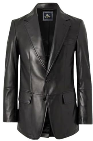 Captain Cory 2-Button Premium Leather Blazer for Men - Notched Lapel Casual Coat Style Lambskin Leather Jacket Men, Black, Large-A Perfect Valentine Blazer