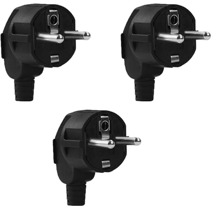 YOUNLEN 3 Stück Schuko stecker, Stromstecke，Schutzkontakt Stecker mit Knickschutztülle,250V (16A),Eurostecker für 8-10mm Kabel (Schwarz)
