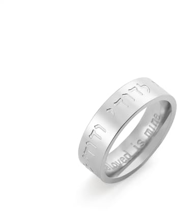 LIKGREAT Anello di gioielli di fede Il mio amante è la mia canzone di Solomon, anello israeliano ebraico Kabbalah, anello di benedizione per donne e uomini, 18, acciai inossidabili, Splitter