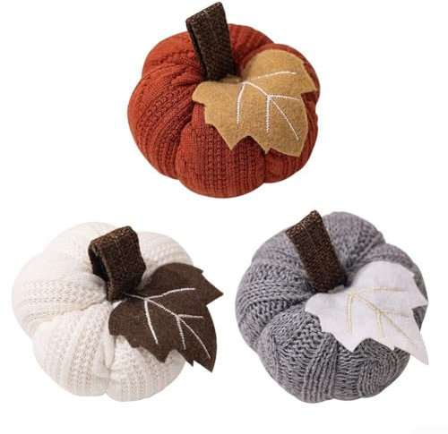 Ornamenti decorativi a maglia a forma di zucca, in morbido tessuto di lana, mini zucche per artigianato, decorazioni autunnali, decorazioni autunnali, Halloween, Ringraziamento, Natale, 9 x 6 cm,