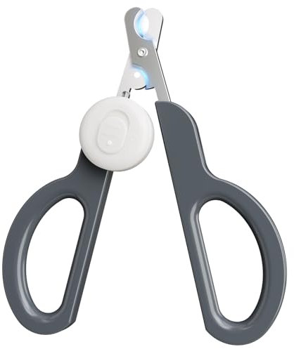 Euqvunn Krallenschere Katzen, Professional Krallenschere Kaninchen mit Doppelschneide und LED Beleuchtung, für Kätzchen, Kaninchen, Meerschweinchen, Welpen, Mittlere und Kleine Tiere (Grau Weiß)