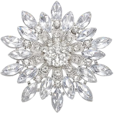 PATIKIL Rhinestone Sunflower Brooch Pins, Fashion Crystal Diamond Flower Brooch Pin Lapel Pins for Women Suits Clothes Dress Bouquet Coat Hat Bag Craft Party, White
