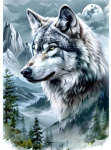 EOBROMD 5D Wolf Diamond Painting Kits for Adults, Full Round Drill Mountain Diamond Art Kits, Crystal Art Kits for Home Wall Decor Gifts 30x40cm