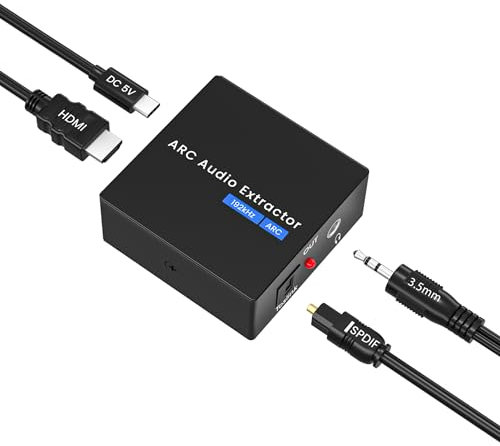 Adaptador HDMI ARC,192kHz Extractor de Audio HDMI ARC Viene con Cables ópticos y de 3,5 mm,El Convertidor DAC es Adecuado Para Sistemas de Audio Estéreo y Amplificadores