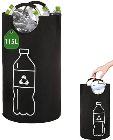 115L Raccoglitore di Bottiglie, Pattumiera Differenziata per Carta Straccia Bottiglie di Plastica e Vetro, Raccolta Differenziata con Manico in Alluminio, Contenitore Pattumiera Cucina