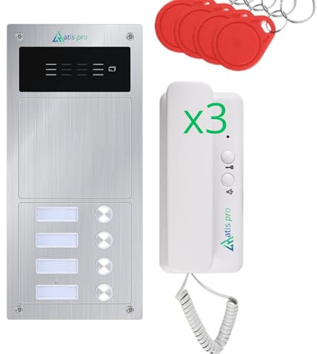 Kit de Portero Automático 2 Hilos Antivandálico con Lector RFID | Completo con Telefonillos, Fuente de Alimentación | Muy Fácil de Instalar.colocación para empotrar y en Superficie (3 Vivienda)