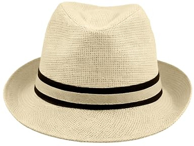 Sombrero Fedora Unisex de Paja con Cinta Decorativa, Elegante y Transpirable para Verano, Ideal Playa, Viajes o atuendos Casuales (FR/ES, Números, 57, Beige)
