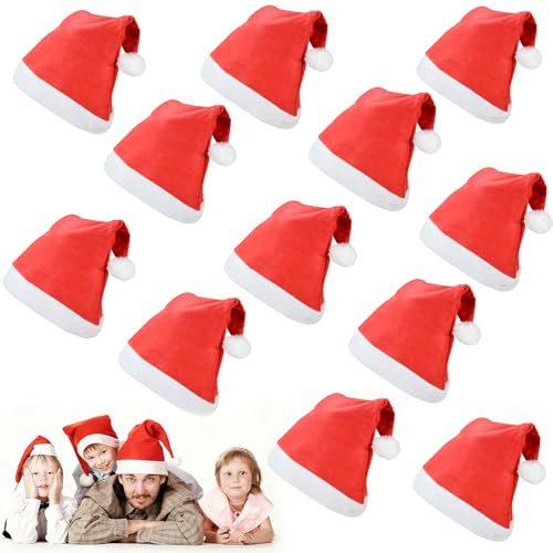 SCZND 12pcs Santa Hats for Adults, Red Baby Santa Hat Christmas Hats for Kids Xmas Hat Fun Festive Headwear for Office Christmas Party, Classic Santa Claus Costume Photo Props Xmas Party Accessories